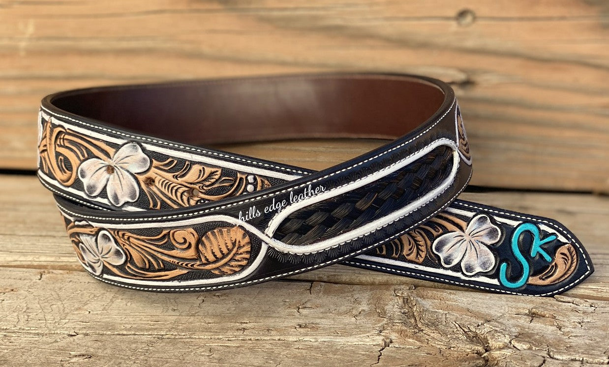 Horse Hair Floral Carved Belt