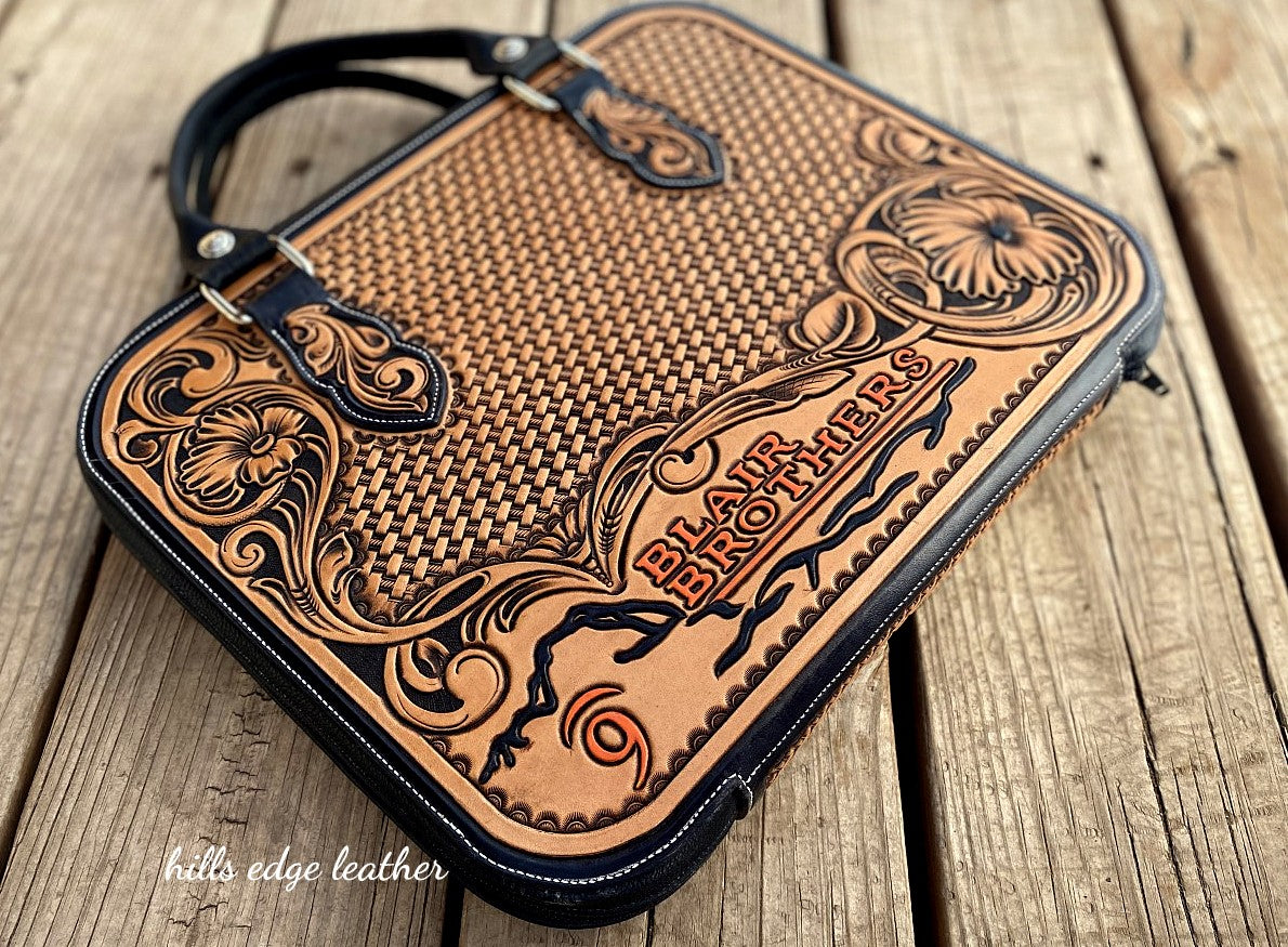 Zippered Portfolio with Tooled Strap