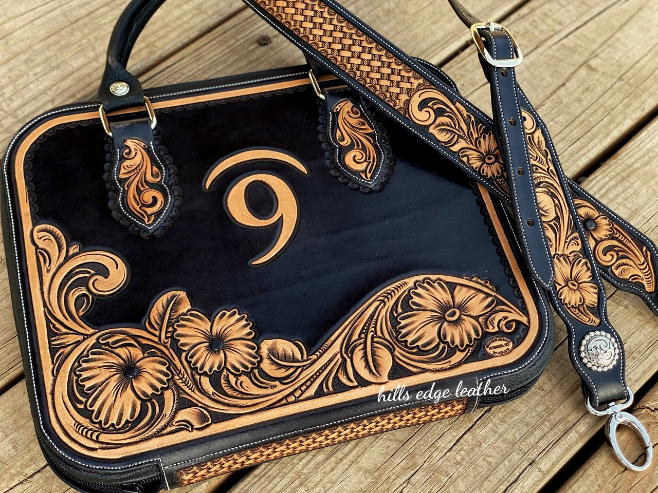Zippered Portfolio with Tooled Strap