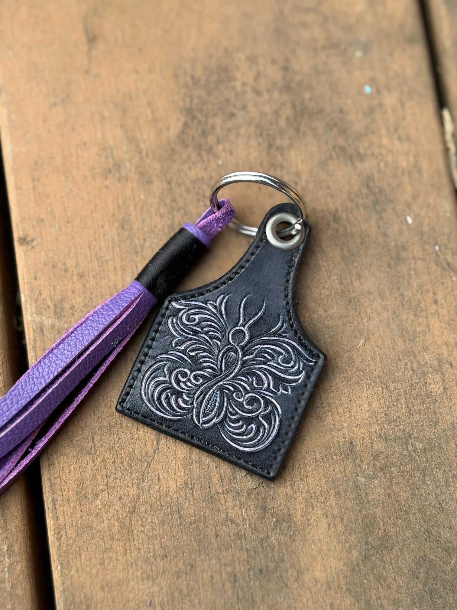Tooled Keychain Tag – Hills Edge Leather