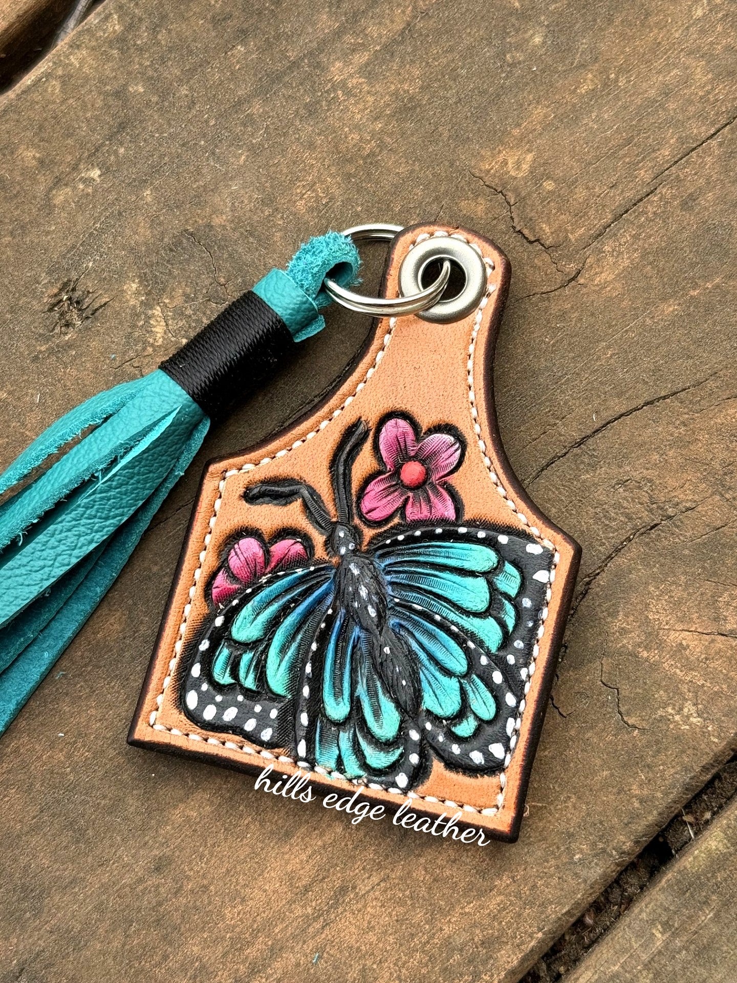 Tooled Keychain Tag – Hills Edge Leather