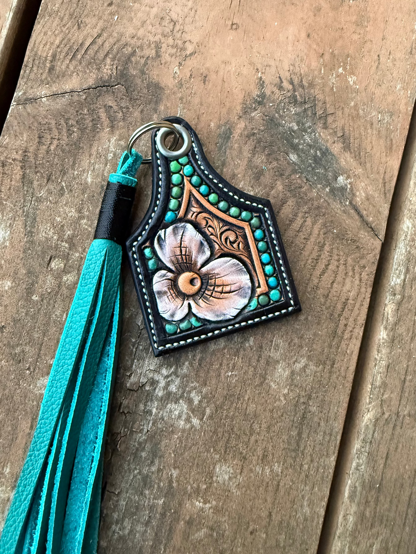 Tooled Keychain Tag With Tassel