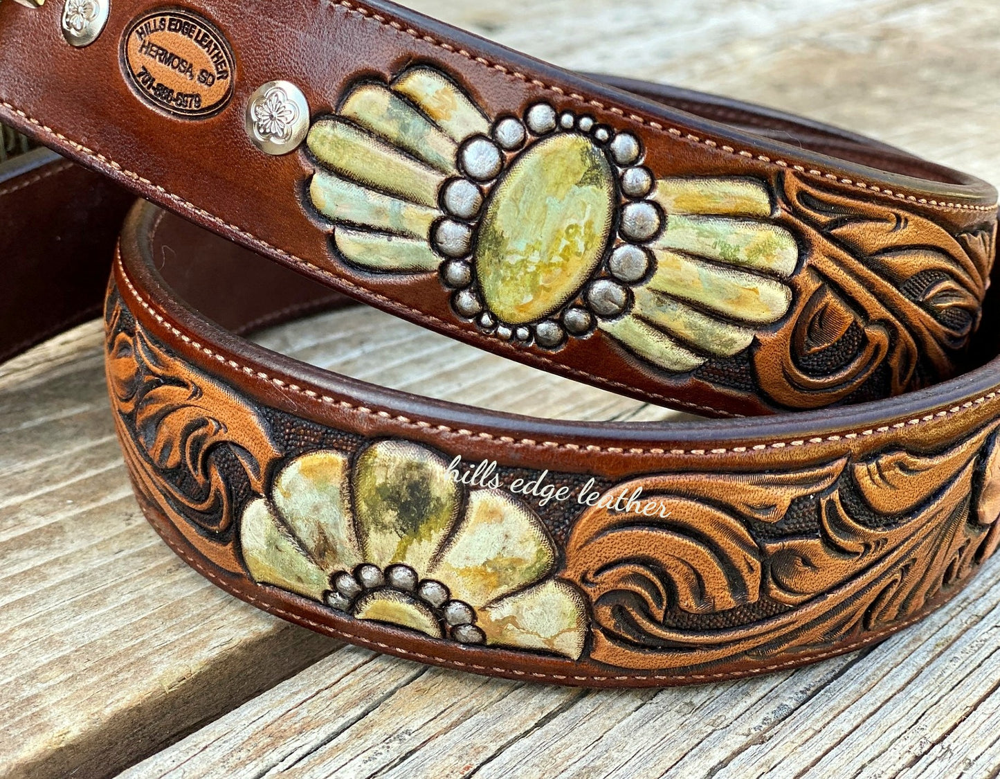 Faux Palomino Turquoise Floral Belt