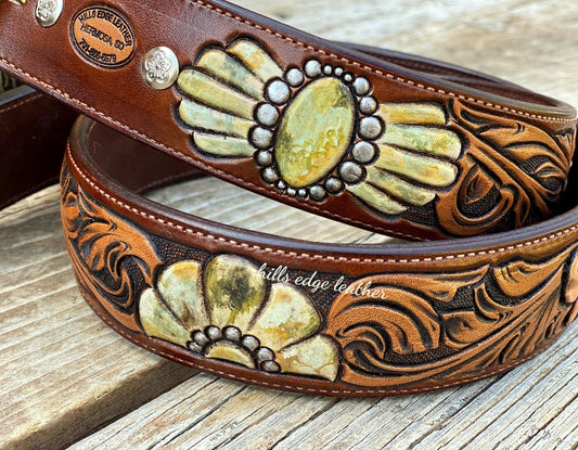 Faux Palomino Turquoise Floral Belt