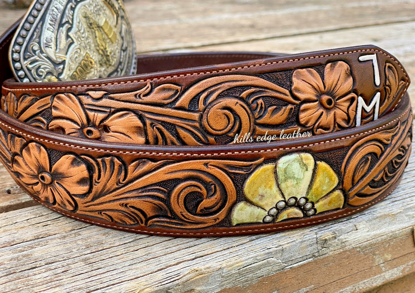 Faux Palomino Turquoise Floral Belt