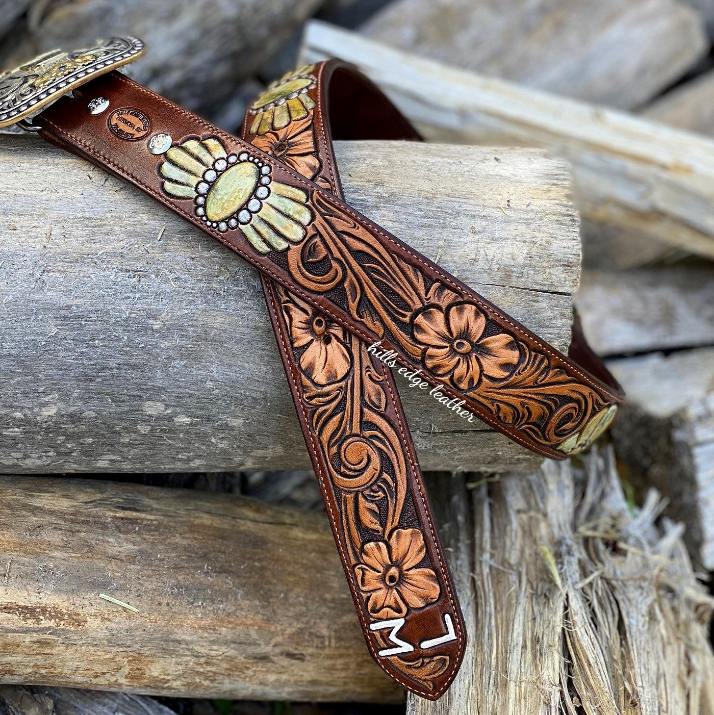 Faux Palomino Turquoise Floral Belt