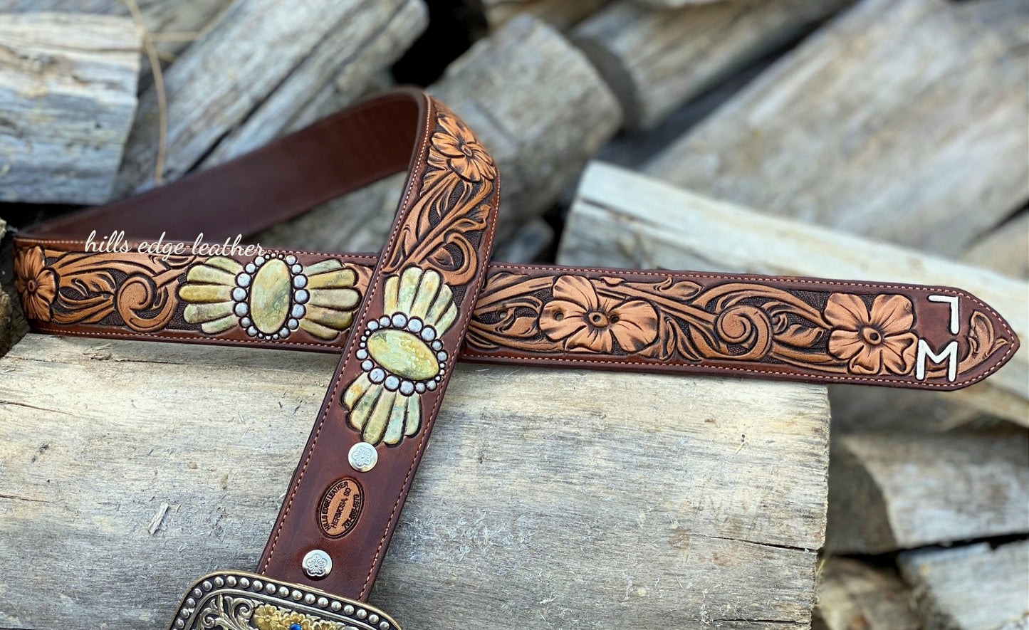 Faux Palomino Turquoise Floral Belt