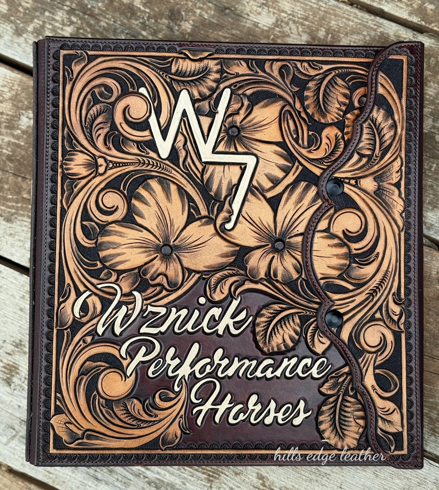 Custom Floral Carved Horse Paper Binder