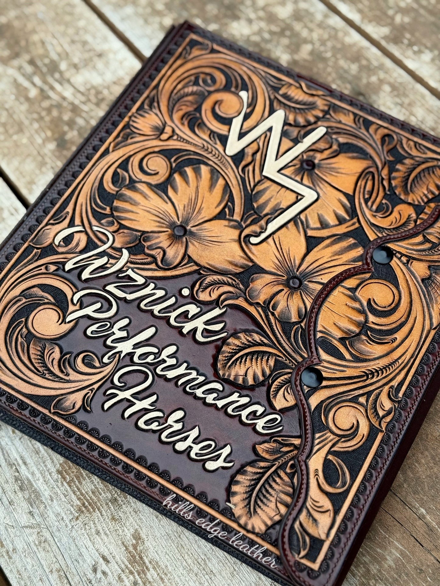 Custom Floral Carved Horse Paper Binder