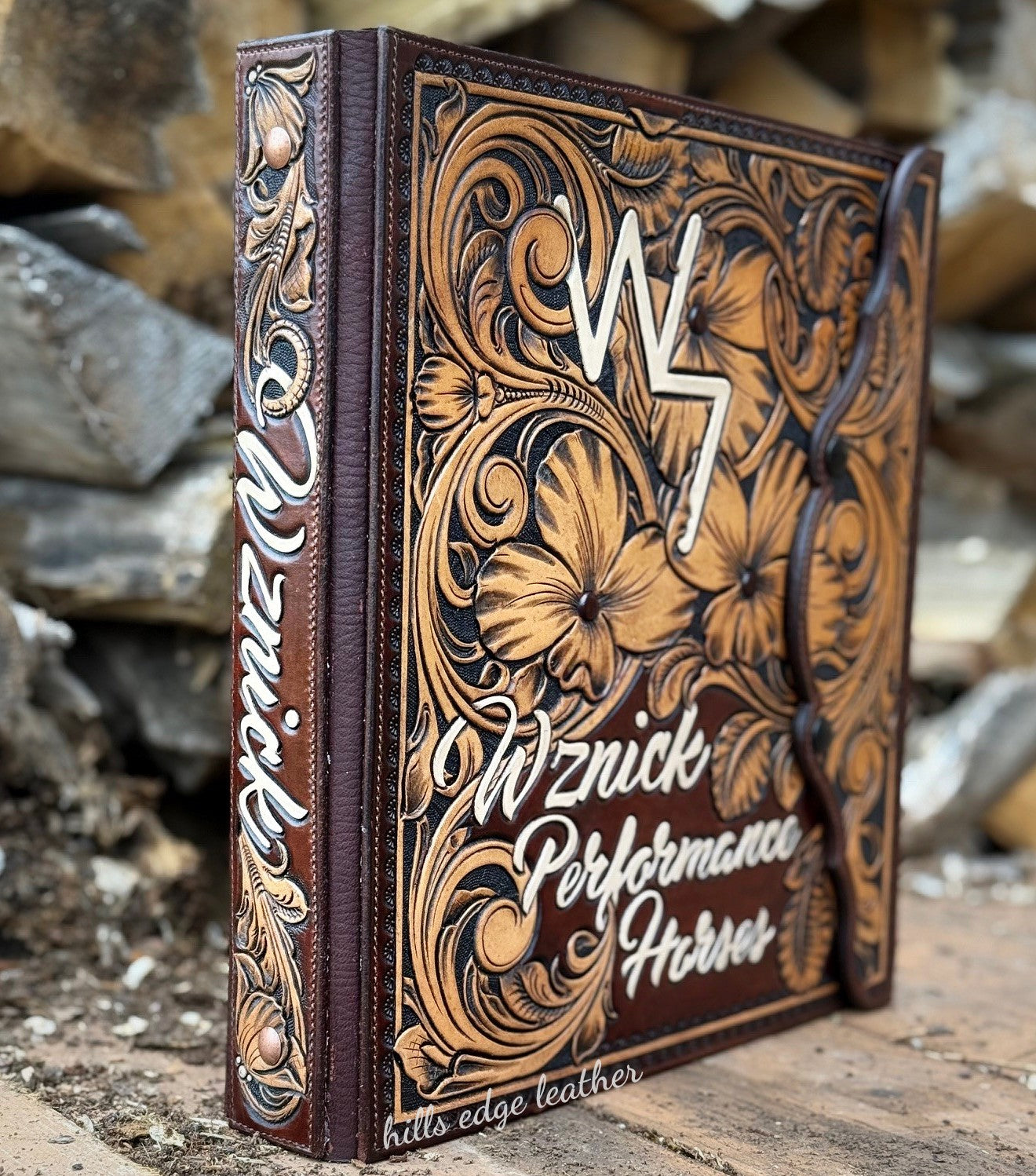 Custom Floral Carved Horse Paper Binder