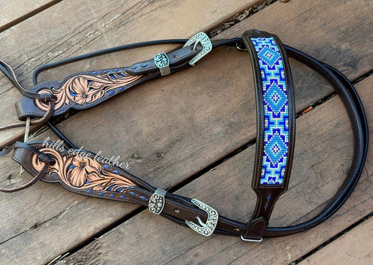 Beaded Blue Browband Headstall