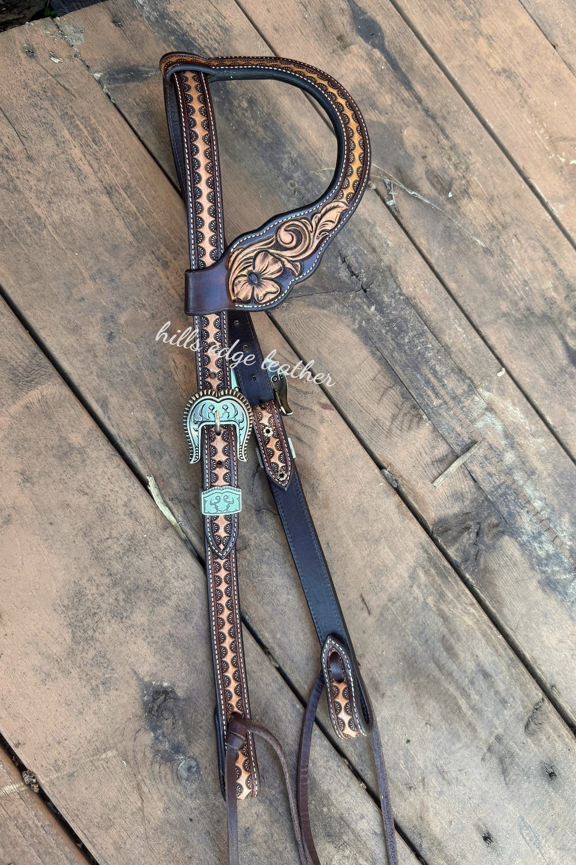 One Ear Stamped and Tooled Headstall