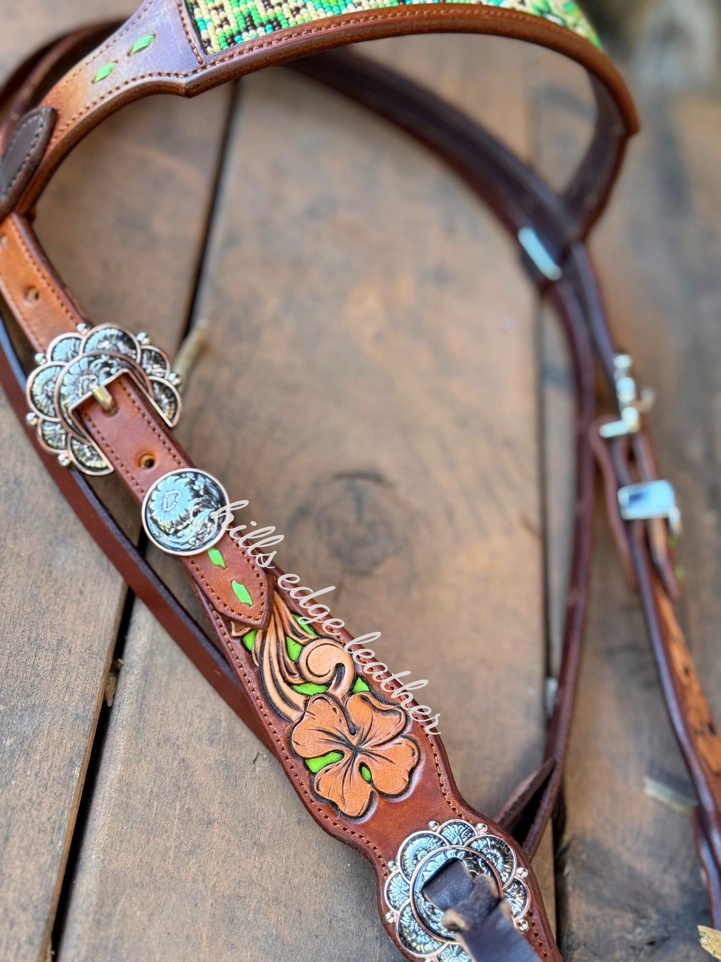 Beaded Green Browband Headstall
