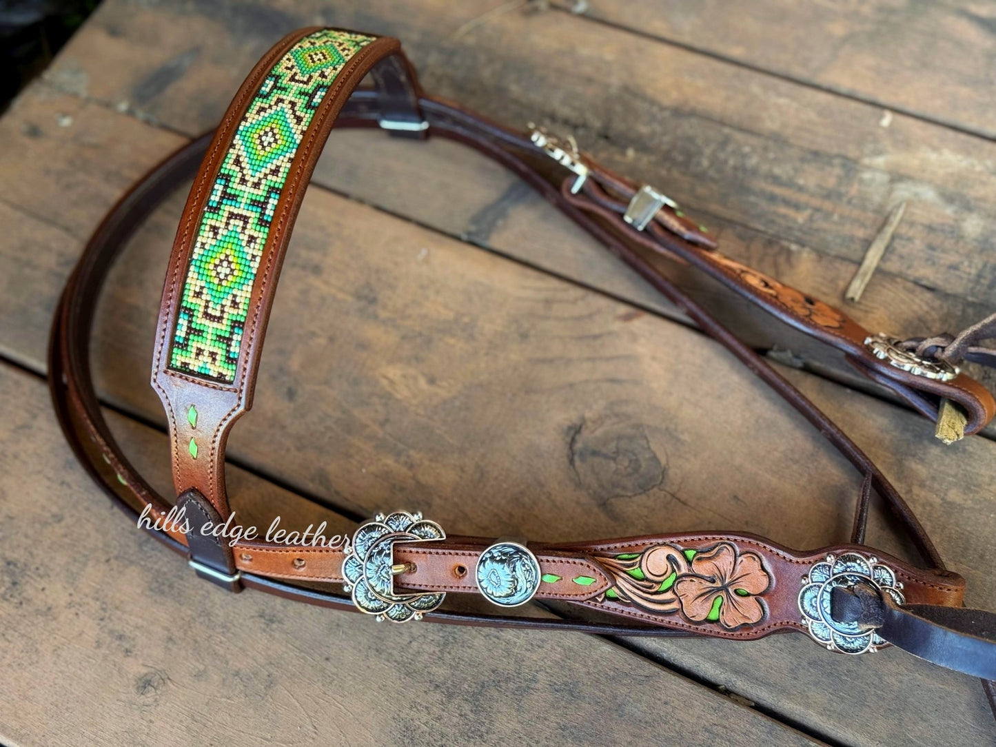 Beaded Green Browband Headstall
