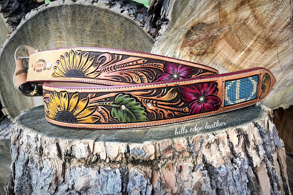 Floral Carved Belt with Beaded Initials