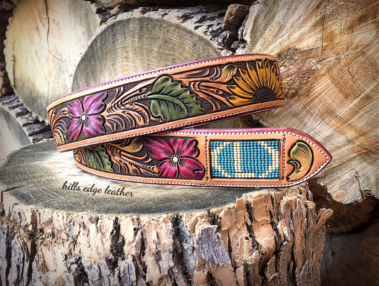 Floral Carved Belt with Beaded Initials