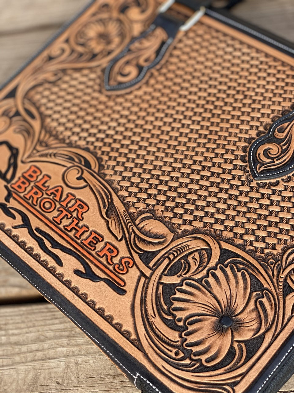 Zippered Portfolio with Tooled Strap
